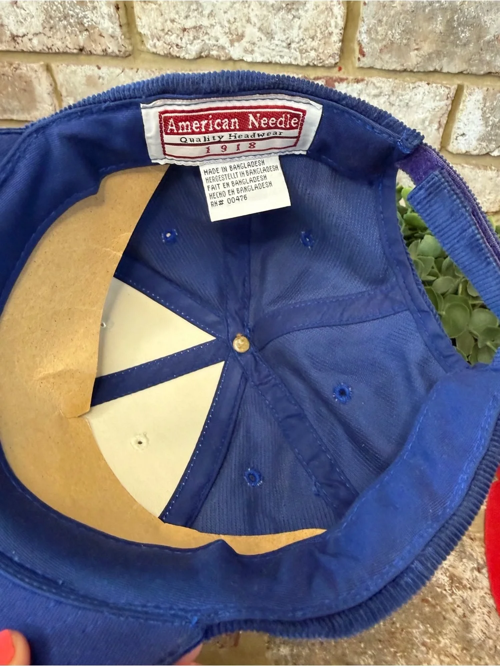 Vintage | Blue and Cream Corduroy Baseball Hat with Sun Embroidery